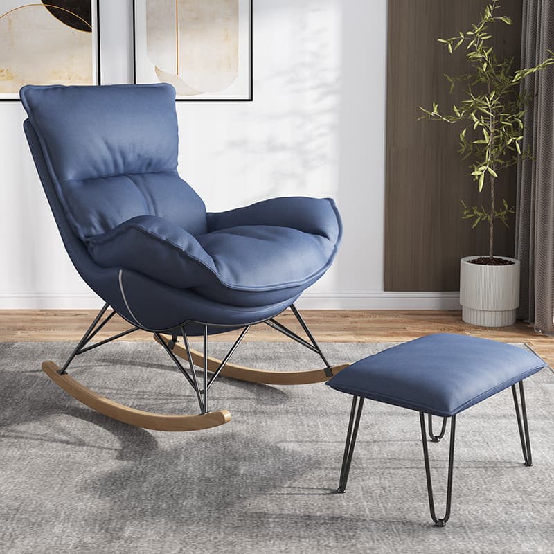 Modern Water Proof Cerulean/Dove Grey/Olive Green Upholstered Living Room Rocking Chair with Upholstered Footstool
