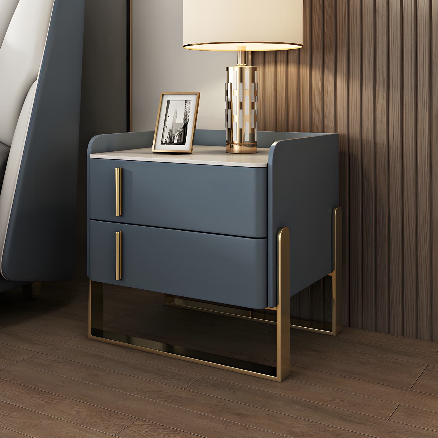 Glam Nightstand with 2 Drawer 20-inch Tall Leather Night Table - image 13
