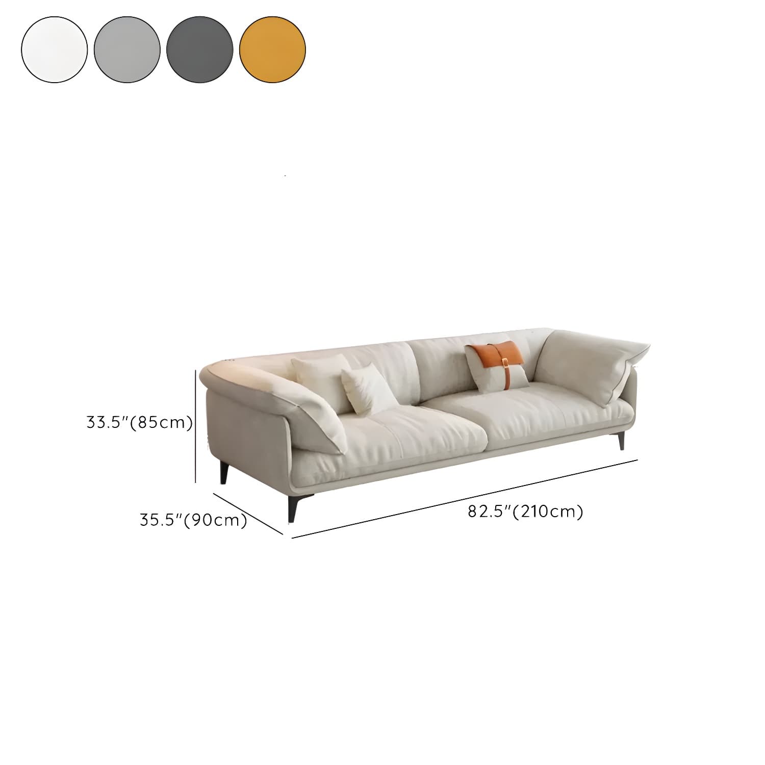 Wood Standard Modern Sofa, 83x35x33 inches Non-Distressed with Pillows, Black Legs - image 16