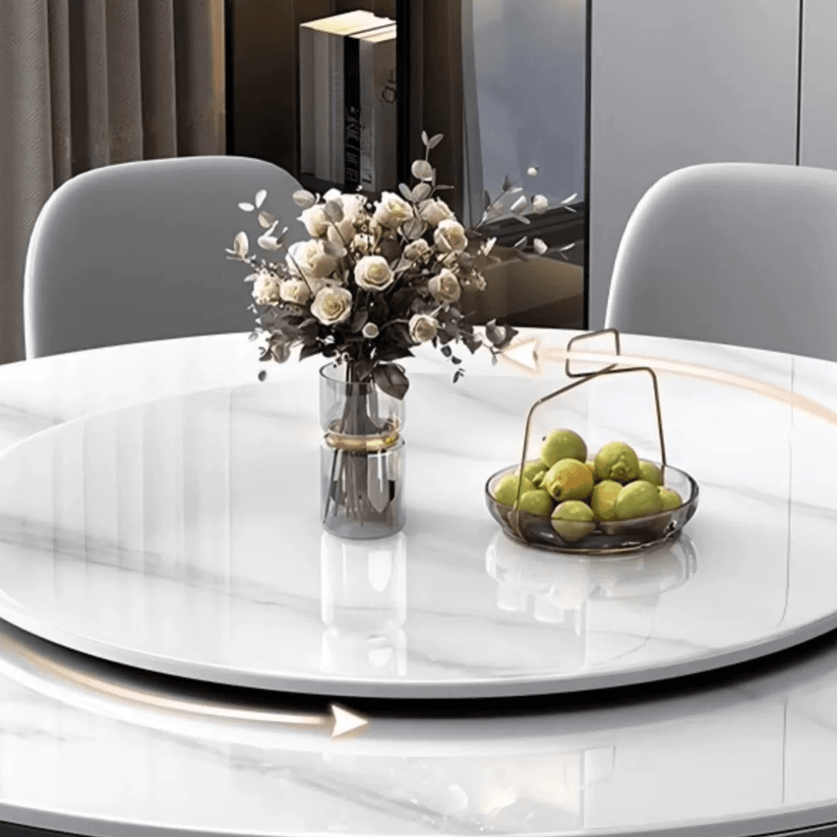 Minimalist Rounded Dining Table Set with Stump Base and Fixed Table, White Finish - image 5