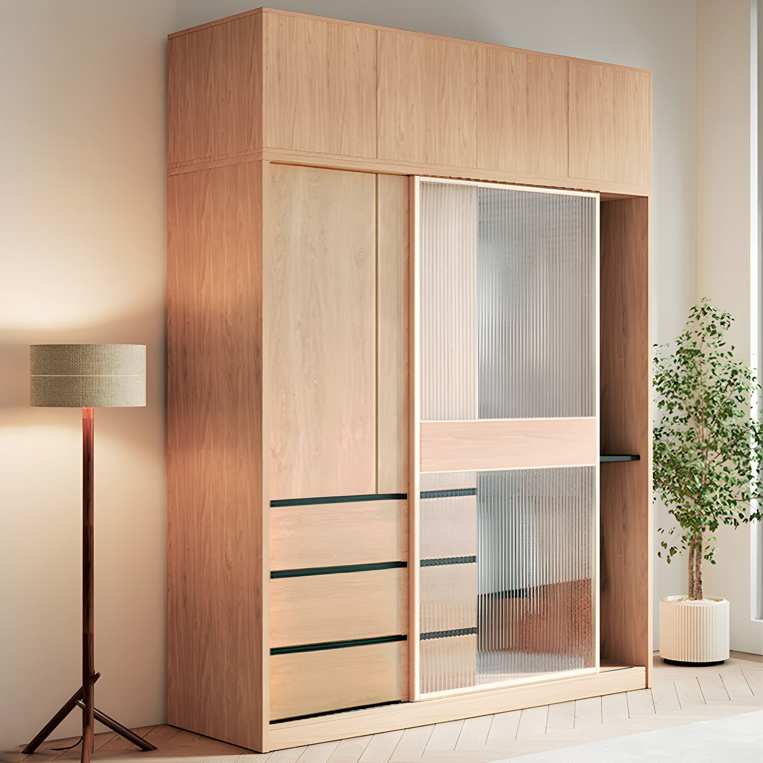 Engineered Wood Wardrobe Armoire with Drawer Modern Wardrobe Closet - image 11