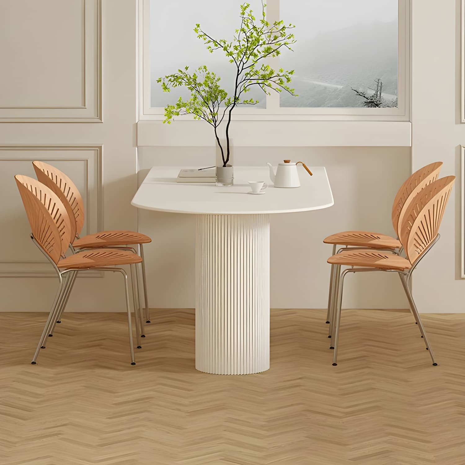 Stylish White Stone Kitchen & Dining Table with Adjoining Pedestal Base - image 4