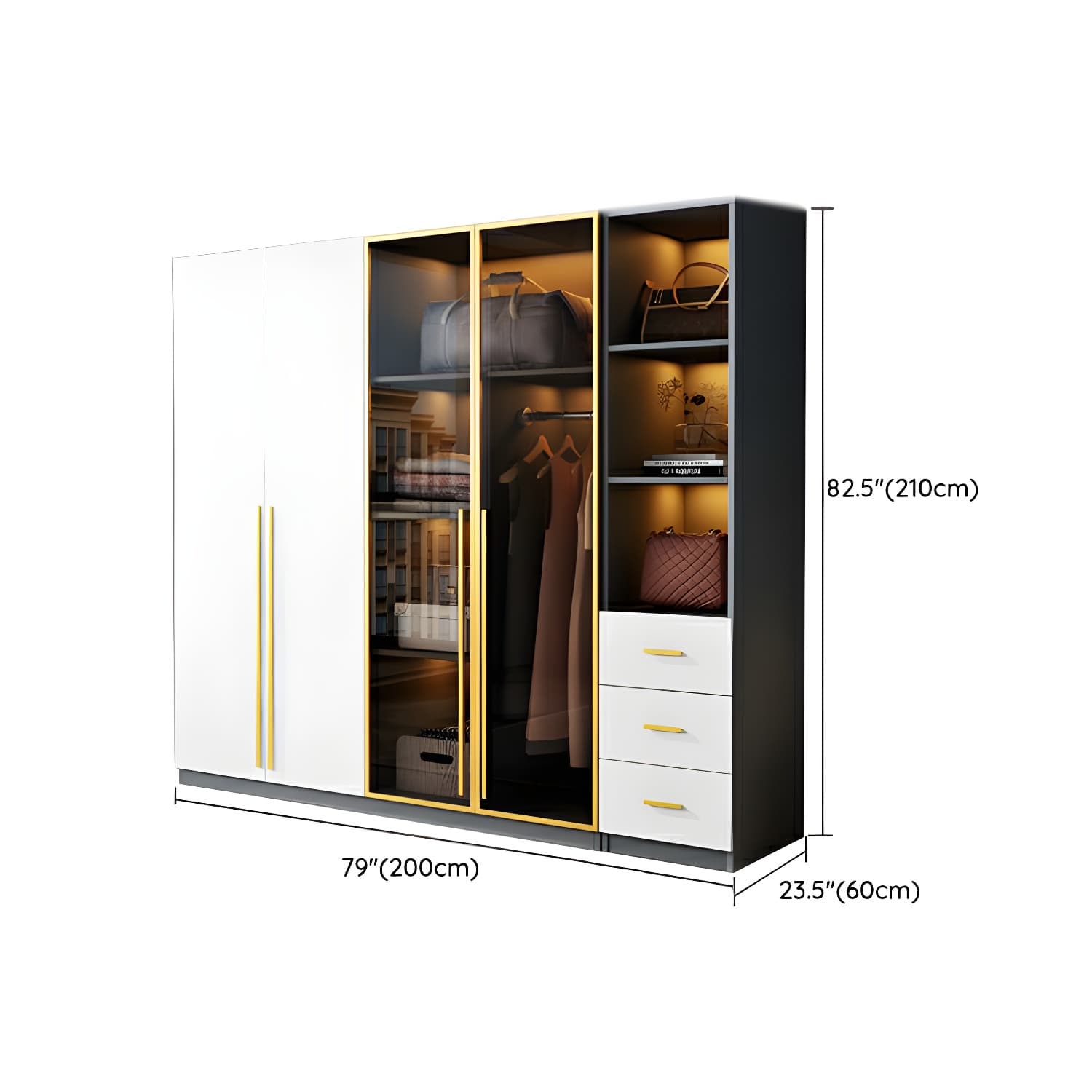 Contemporary Color Block Glass Doors Combination Armoire with Shelves Storage - image 25