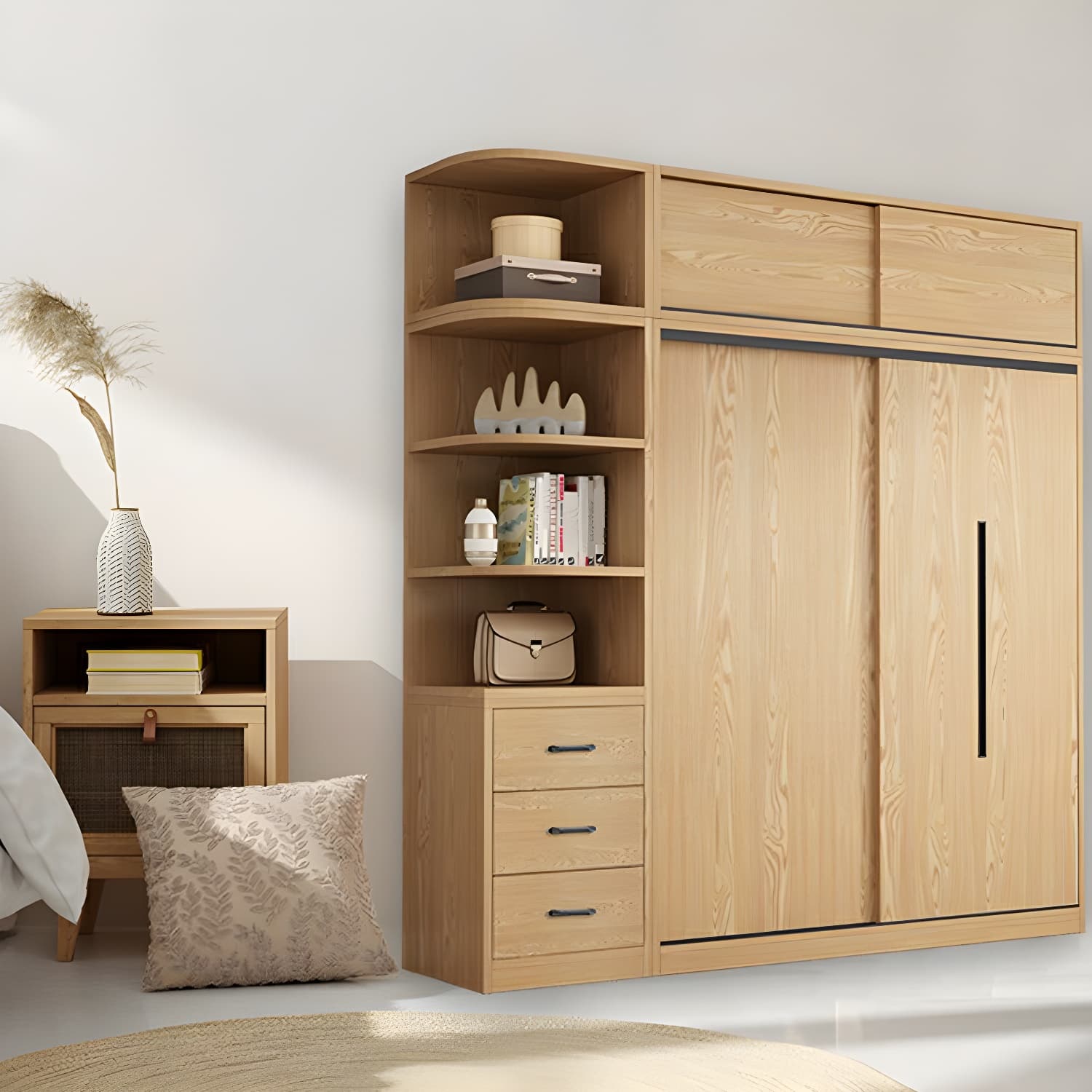 Contemporary Wood Sliding Cloth Rod Included Wardrobe for Bedroom - image 4