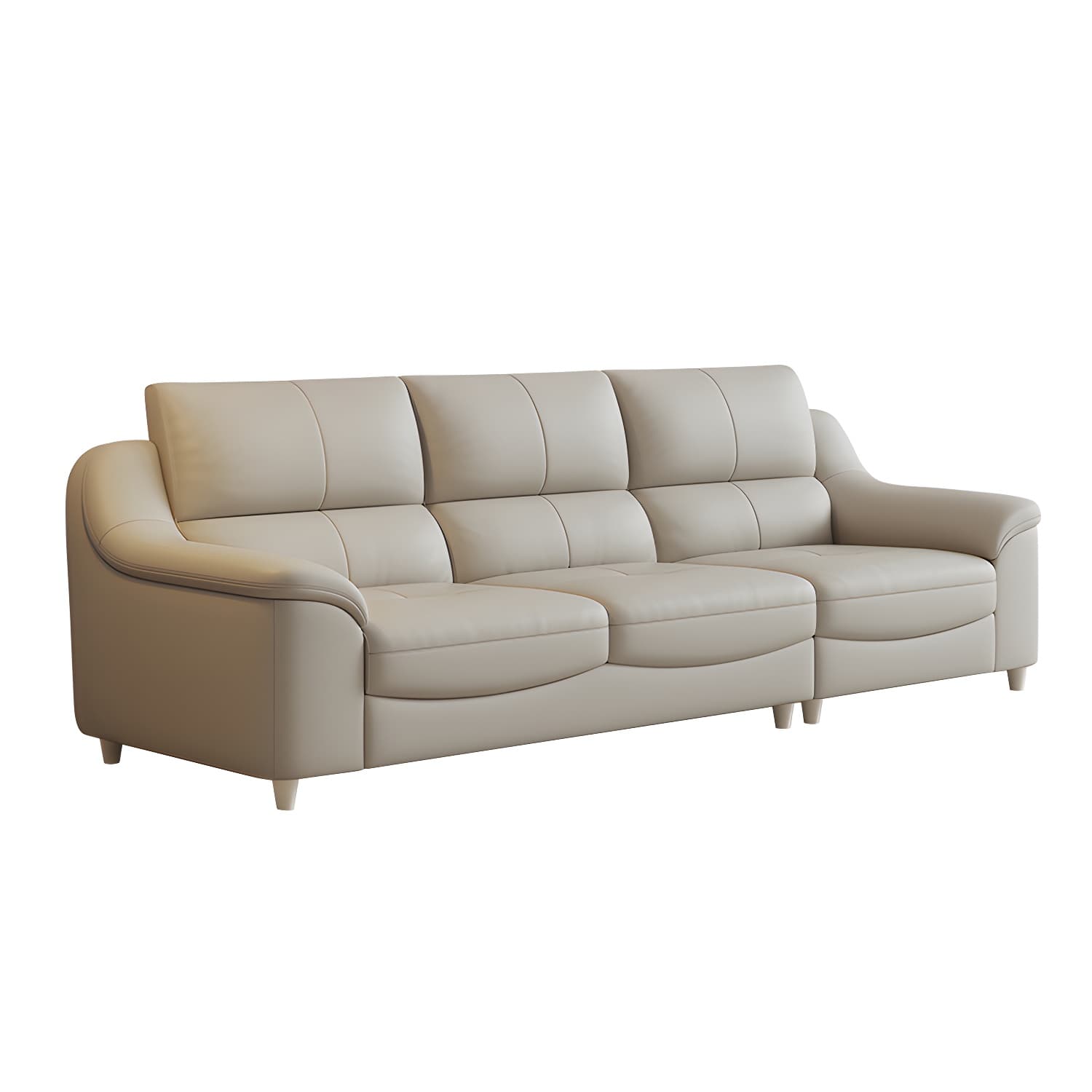 Beige Genuine Leather Modern Stationary Sectional Sofa with Wood Frame - image 5