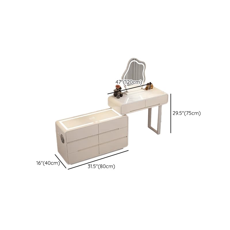 Simplistic Large Vanity Set with Stone Table Top, Clear Seating, 8 Drawers, and Mirror Lights - image 13