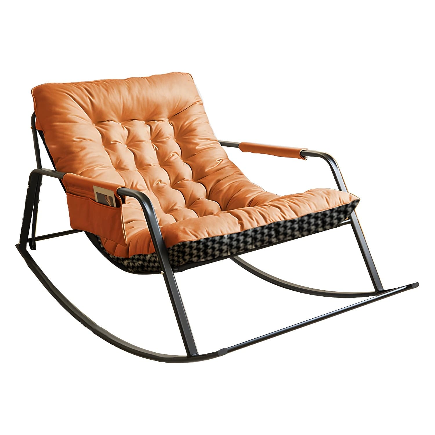 Stylish Modern Upholstered Rocking Chair with Black Metal Legs and Tufted Back - image 8