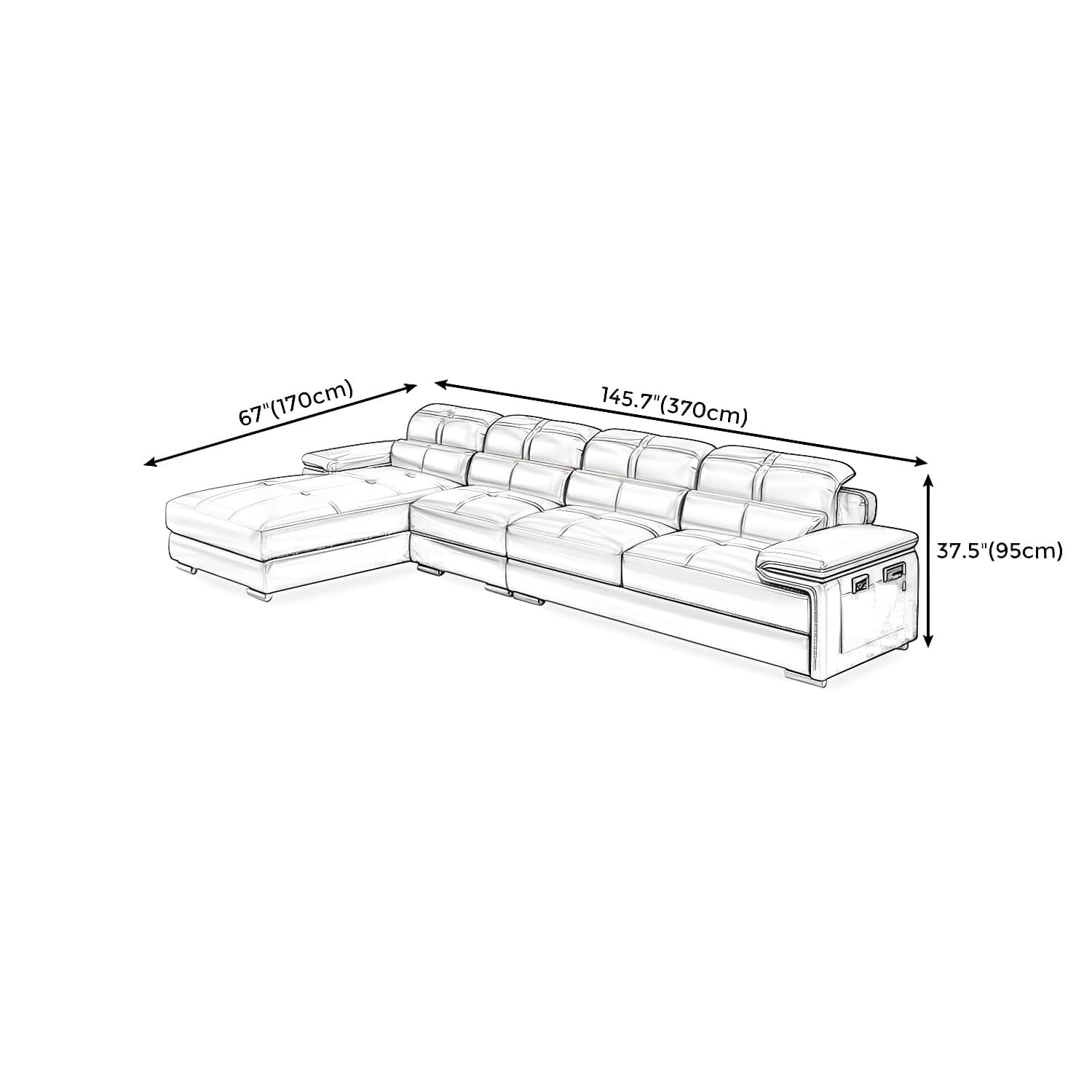 Genuine Leather Sectional 34.65"High Pillow Top Arm Sofa with Storage, Blue - image 12