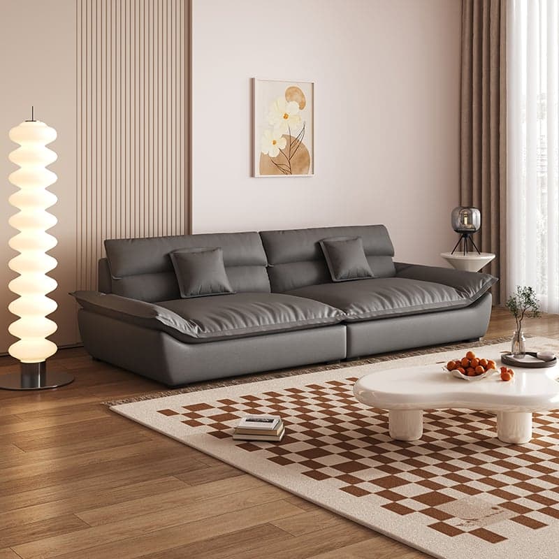 Modern Solid Color Scratch-defiant Standard Sofa in Light Gray/Taupe/Citrus Color, 3-seater with 2 Pillows - image 6