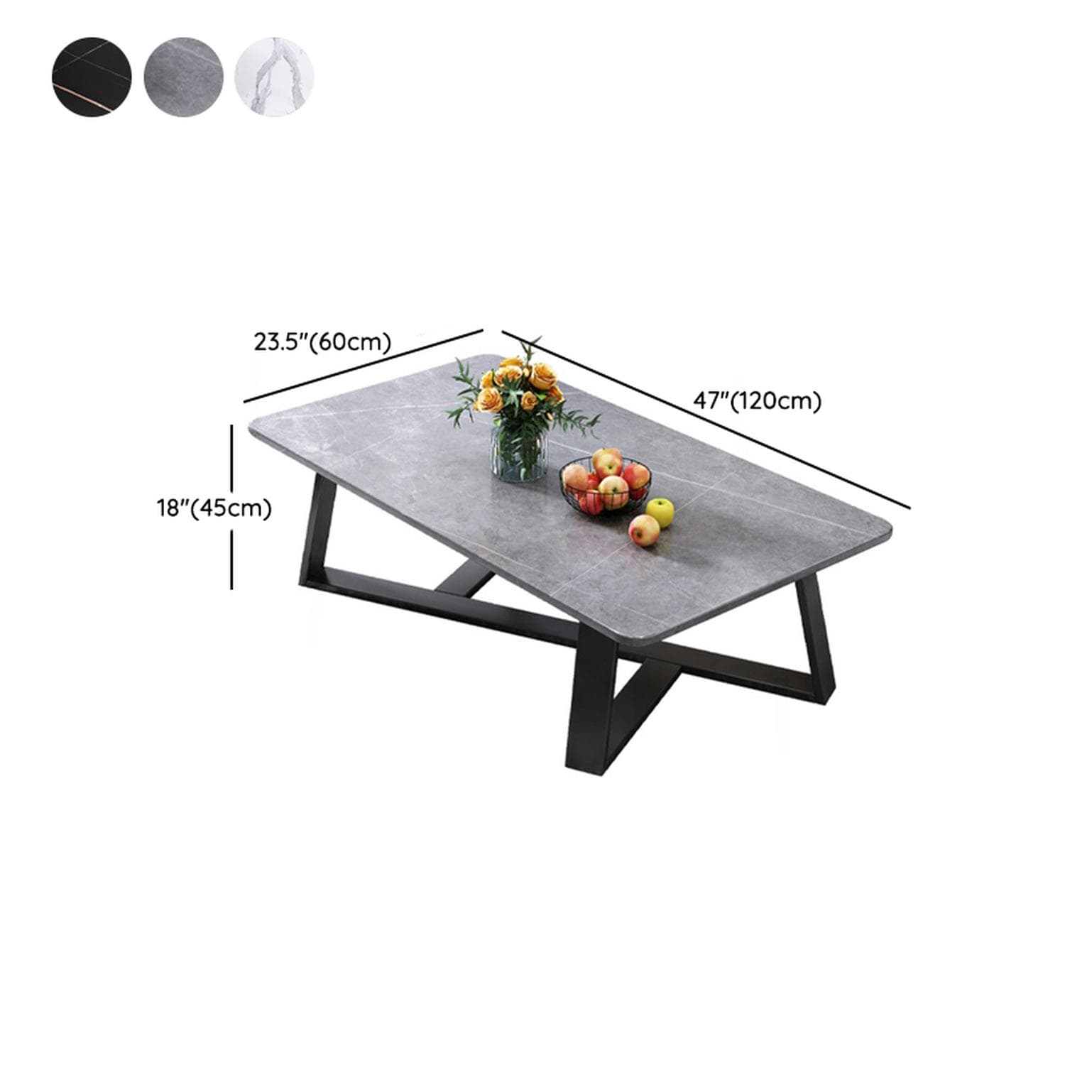 Black Iron Base Stone Top Modern Coffee Table with Cross Legs - image 14