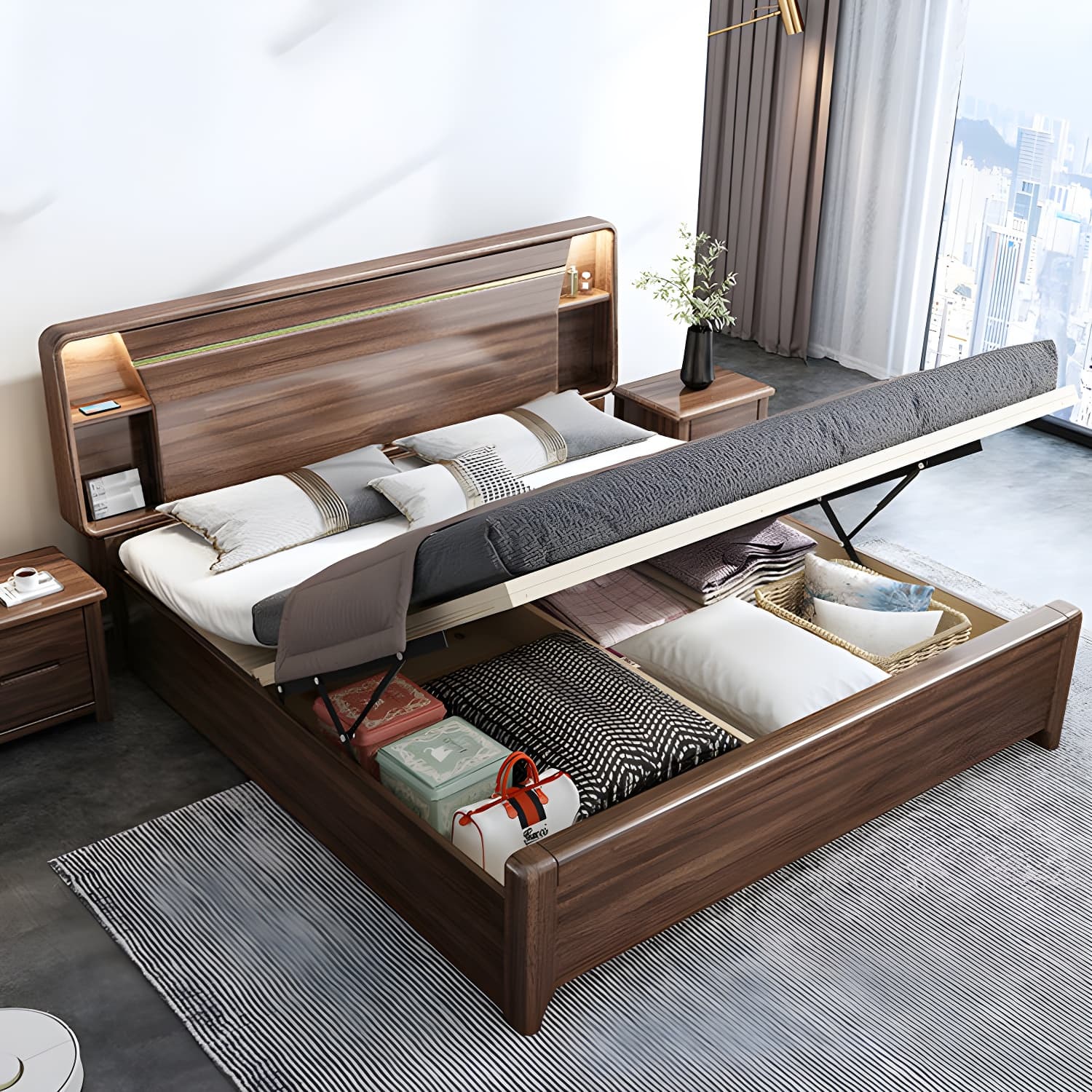 Mid-Century Modern Wood Bed with Headboard, Footboard, and Sleek Design for Stylish Comfort - image 7
