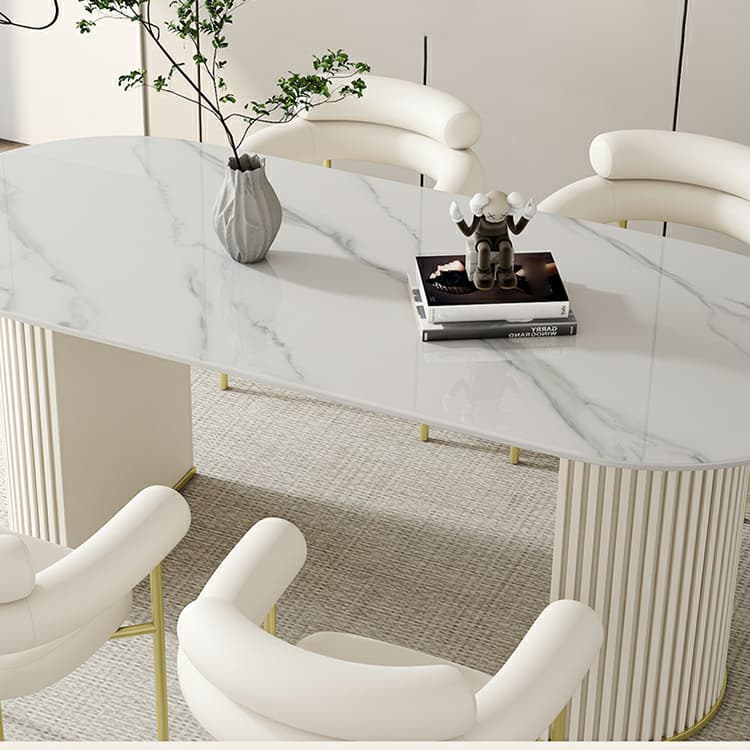 White Stone Top Oval Dining Table with Metal Legs for Dining Room - image 8