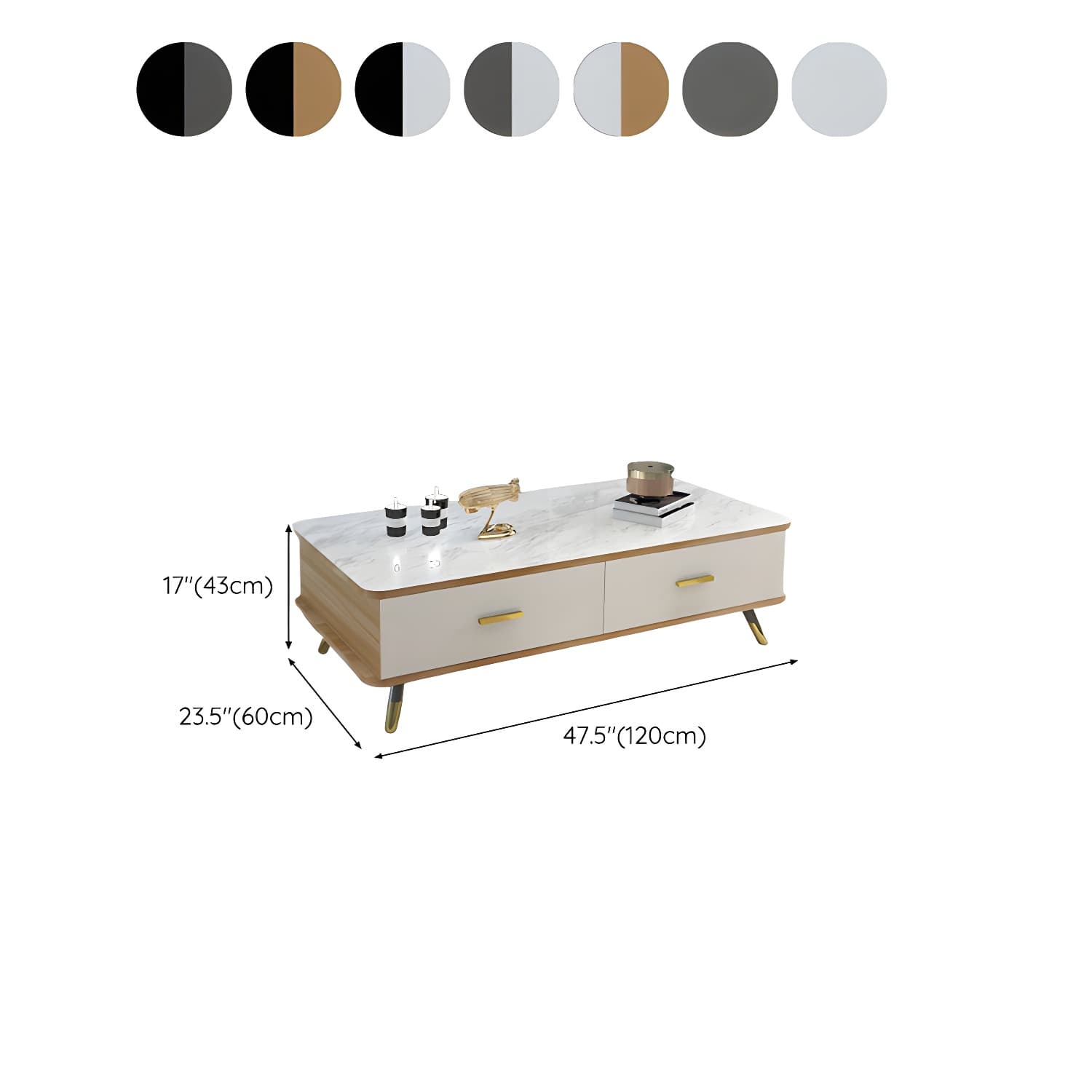 Glam Hollywood Regency Gold Metal Coffee Table with Storage Drawers - image 17