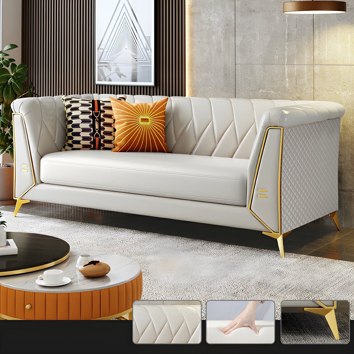 Glam Faux Leather Standard Sofa with Tuxedo Arms in Solid Color - image 7