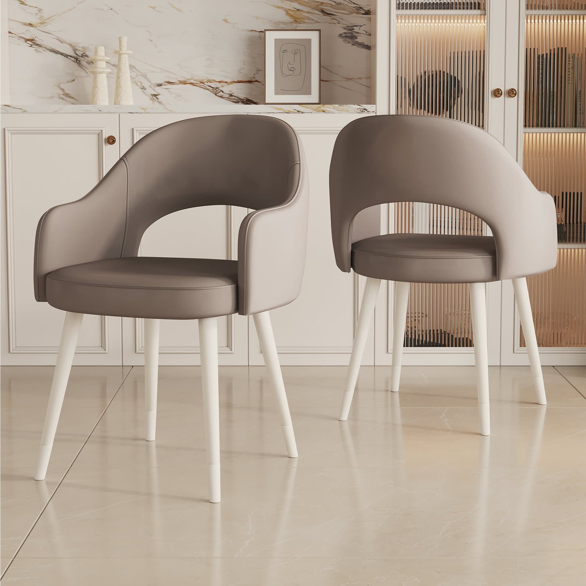 Modern Simple Style Arm Chair with Ventilated Back, Padded Upholstery, Arms, and Metal Legs