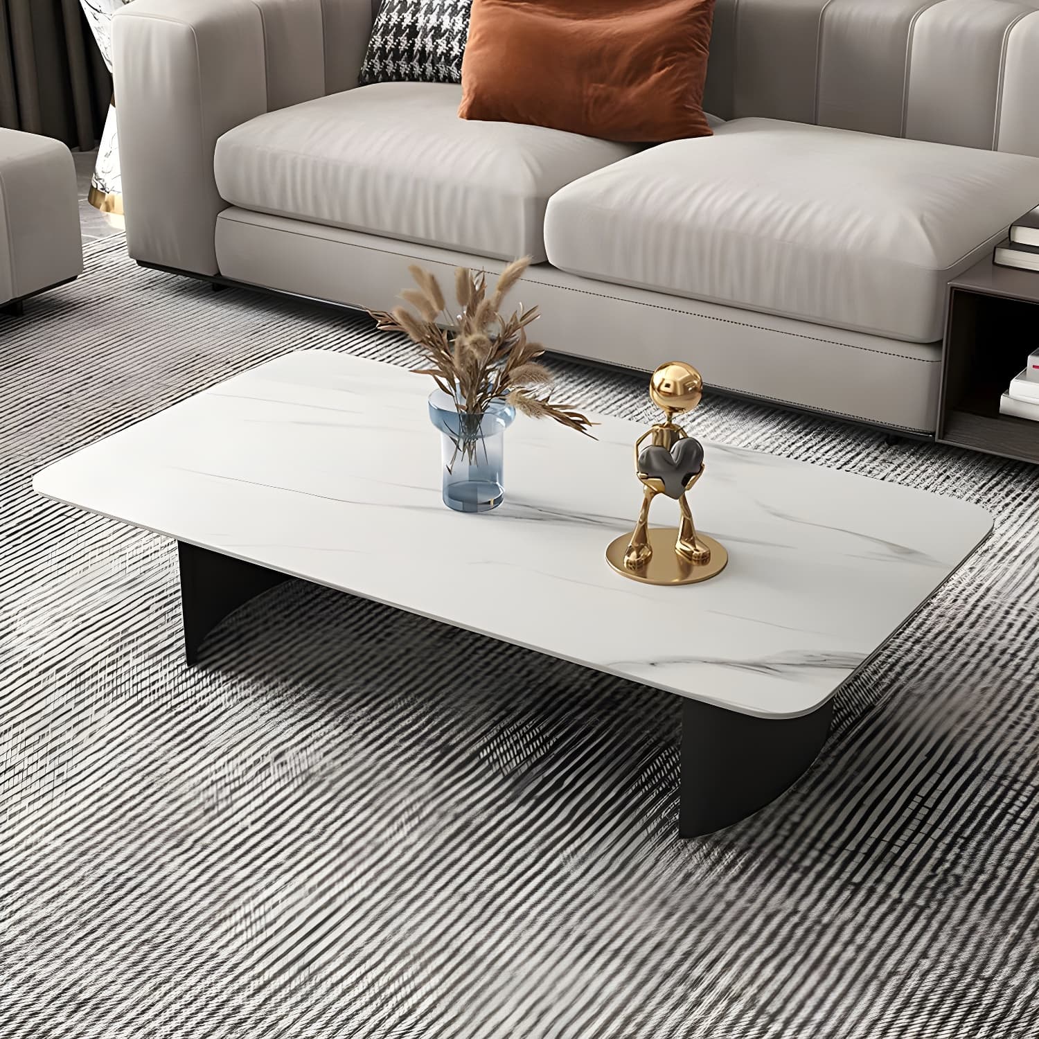 Glam 15.7" H Rectangle Slate Coffee Table Steel 2 Legs Cocktail Table - image 10