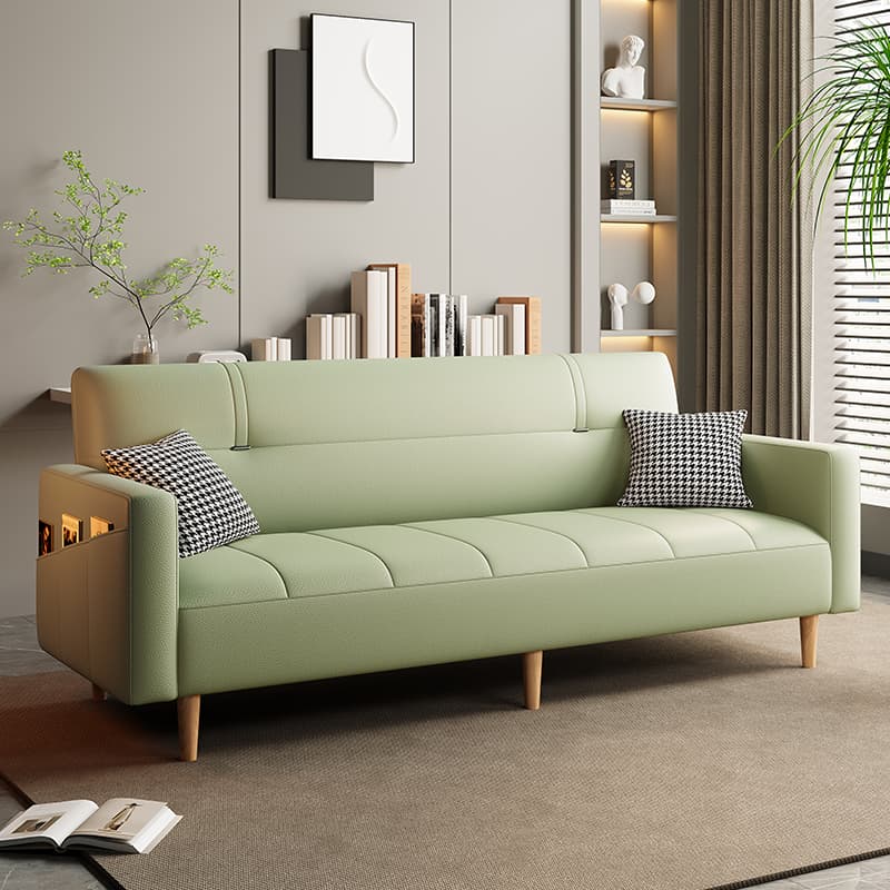 Trendy Water Resistant Convertible Sofa in Grey/Light Green/Off-White with Arm, 4-seater/Seats 3/2 People, Receptacle Storage, and 2 Pillows