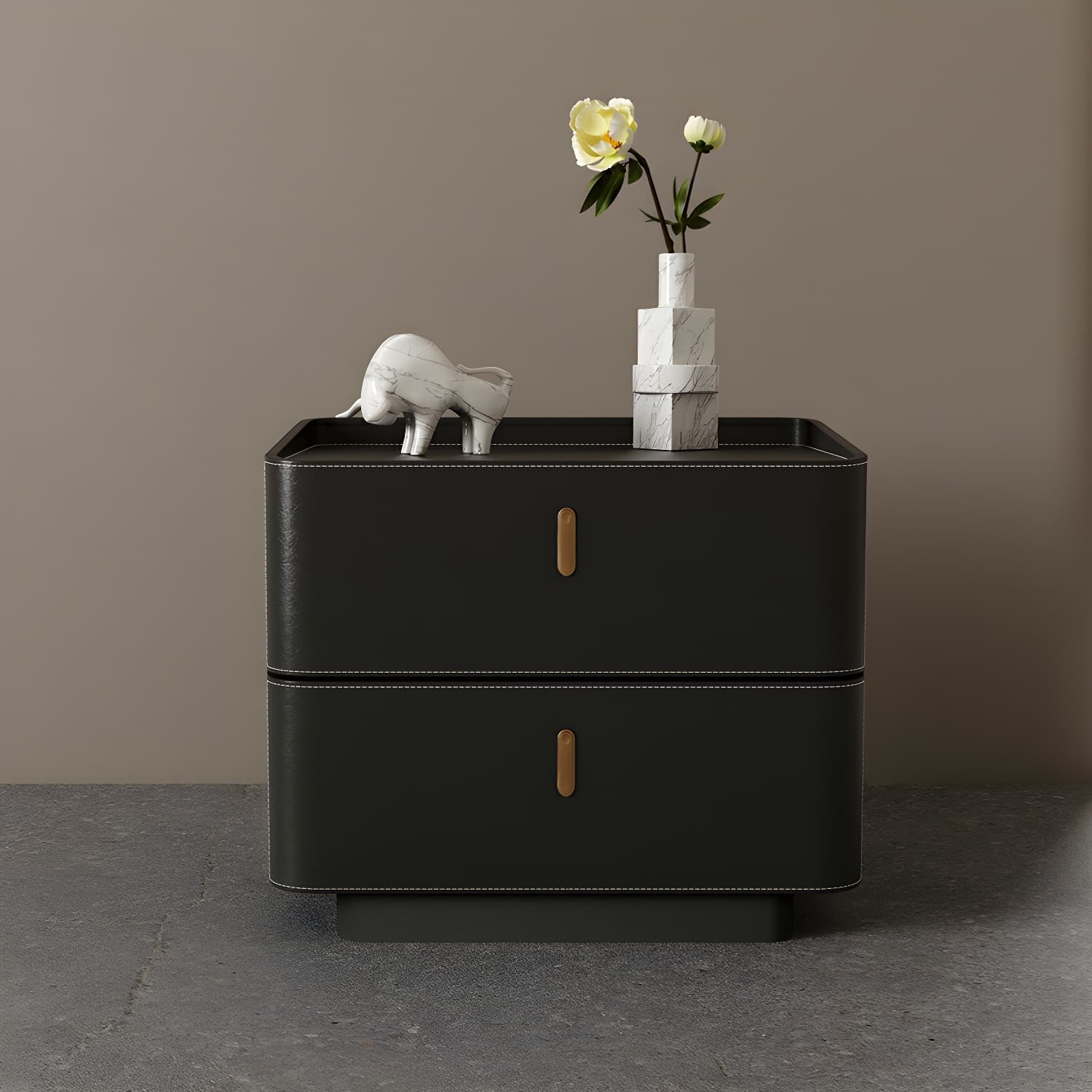 Modern Wood Grain Design Solid Wood Nightstands with Two Drawers