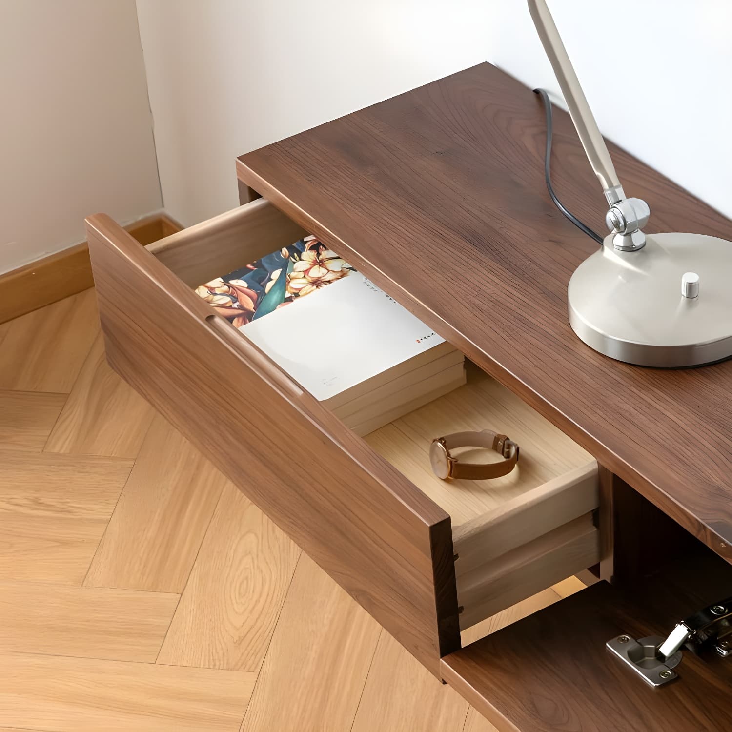 Modern Wall-Mounted Walnut TV Media Console with 2-Drawer and 2-Door - image 6