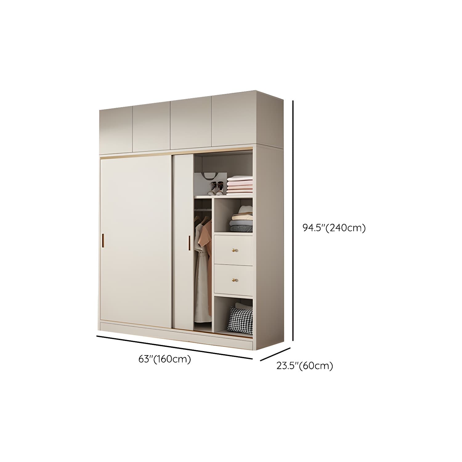 Modern White Wood Wardrobe Armoire with Sliding Doors and Soft Close Drawers - image 22
