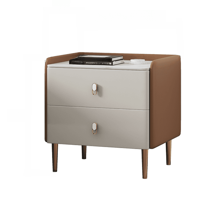 Contemporary Nightstand with 2 Drawers, Pu Leather Countertop, and Leg Support - image 16
