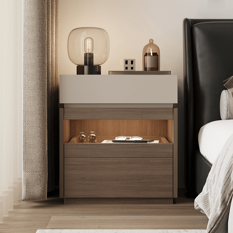 Organic Modern Nightstand With Drawer Organization, Particle Board Wood Countertop, and Illuminating Lighting - image 11