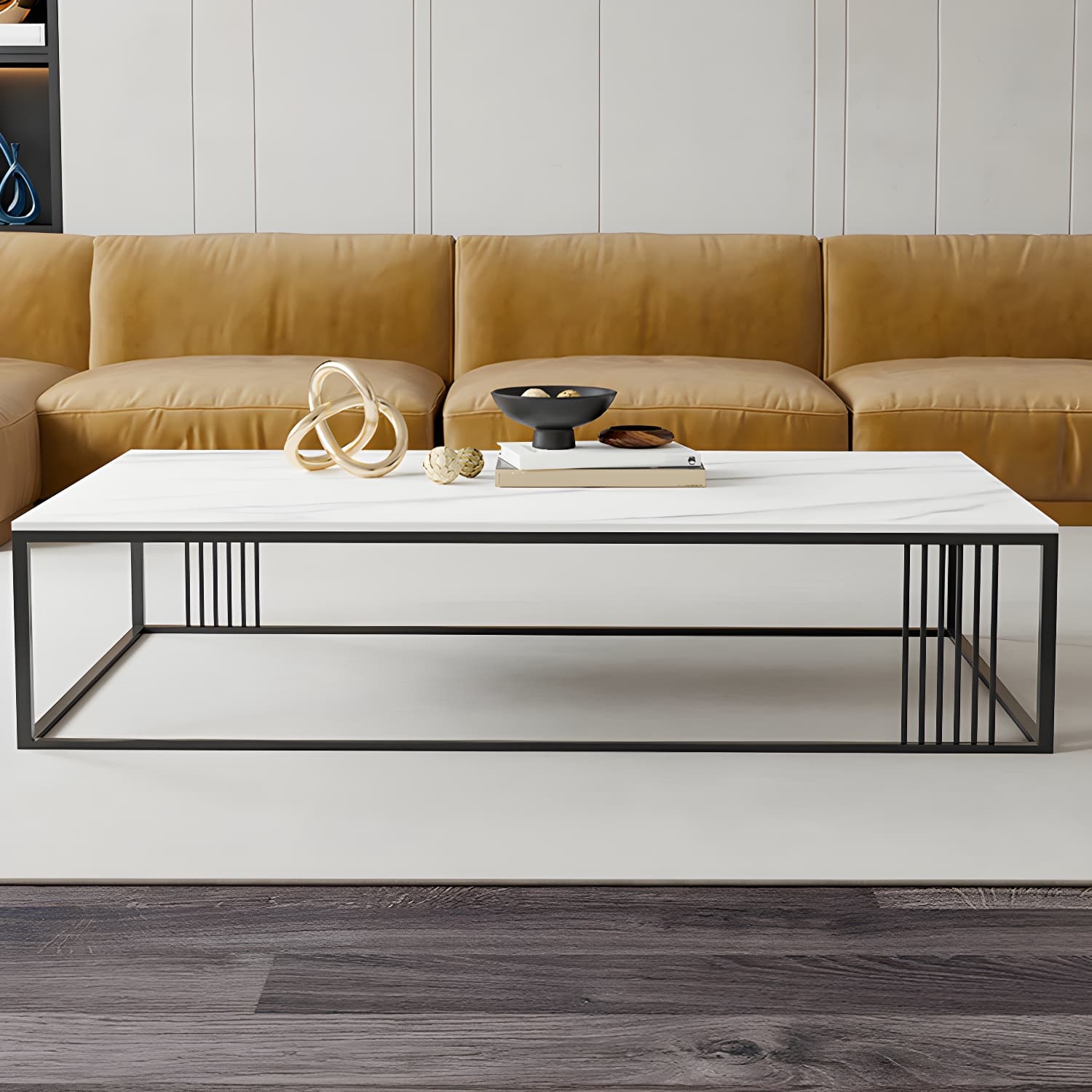 Metal Frame Rectangular Coffee Table Stone Top Cocktail Table - image 12