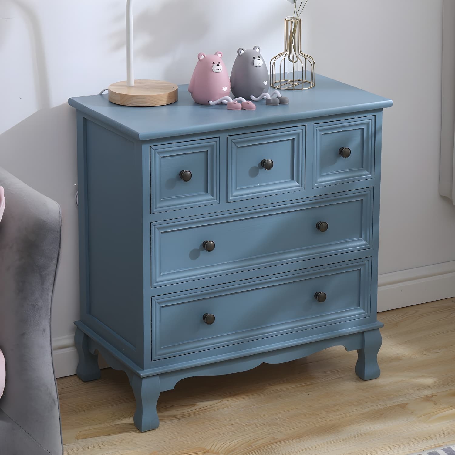 Wooden Bronze Solid Wood Dressers & Chests with Drawers Metal Handle, No Assembly