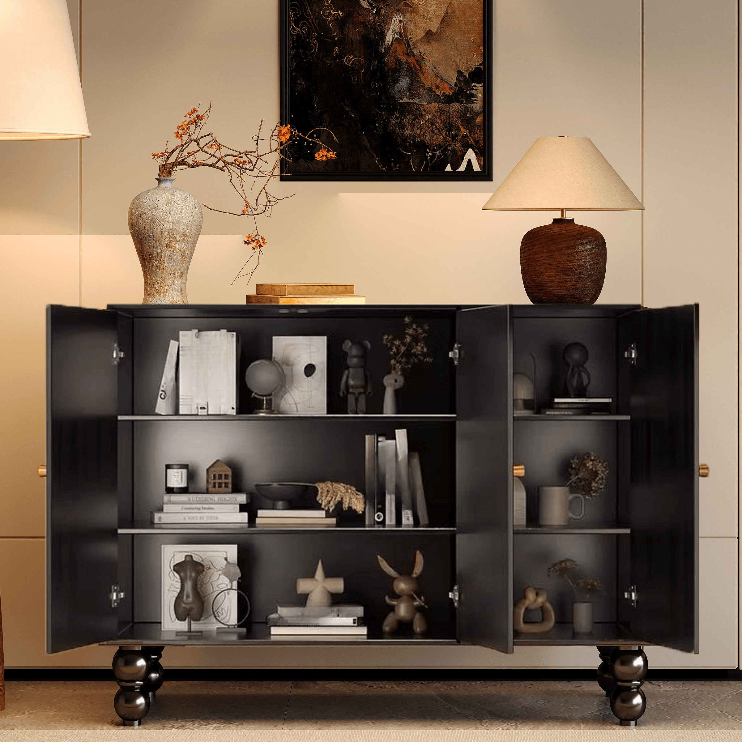 Classicist Narrow Timber Sideboard with Hutch, 3 Shelves, 3 Doors and Larder - image 48
