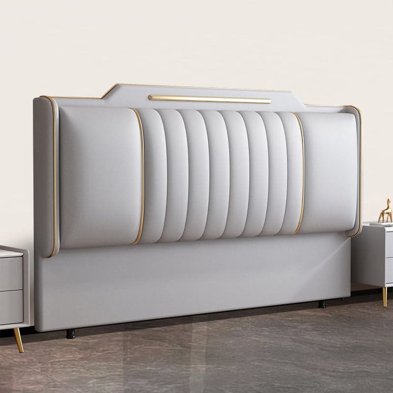 Modern Simple Style Panel Headboard in Natural Wood with No Distressing, Stepped Shape for California King/King/Queen Bed, Sponge Upholstery Fill, Standard Height - image 3