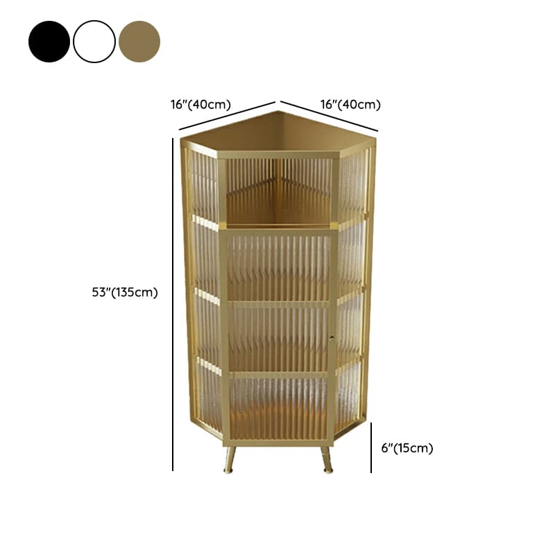Gold Corner Accent Cabinet with Glass Doors and Metal Shelving - image 13