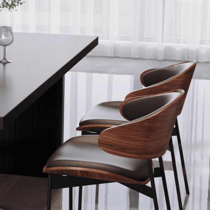 Dining Table Set with Slate Top and Two-sided Pedestal, Padded Chair with Back for 6 People, 7 Piece Set in Midnight Black - image 7