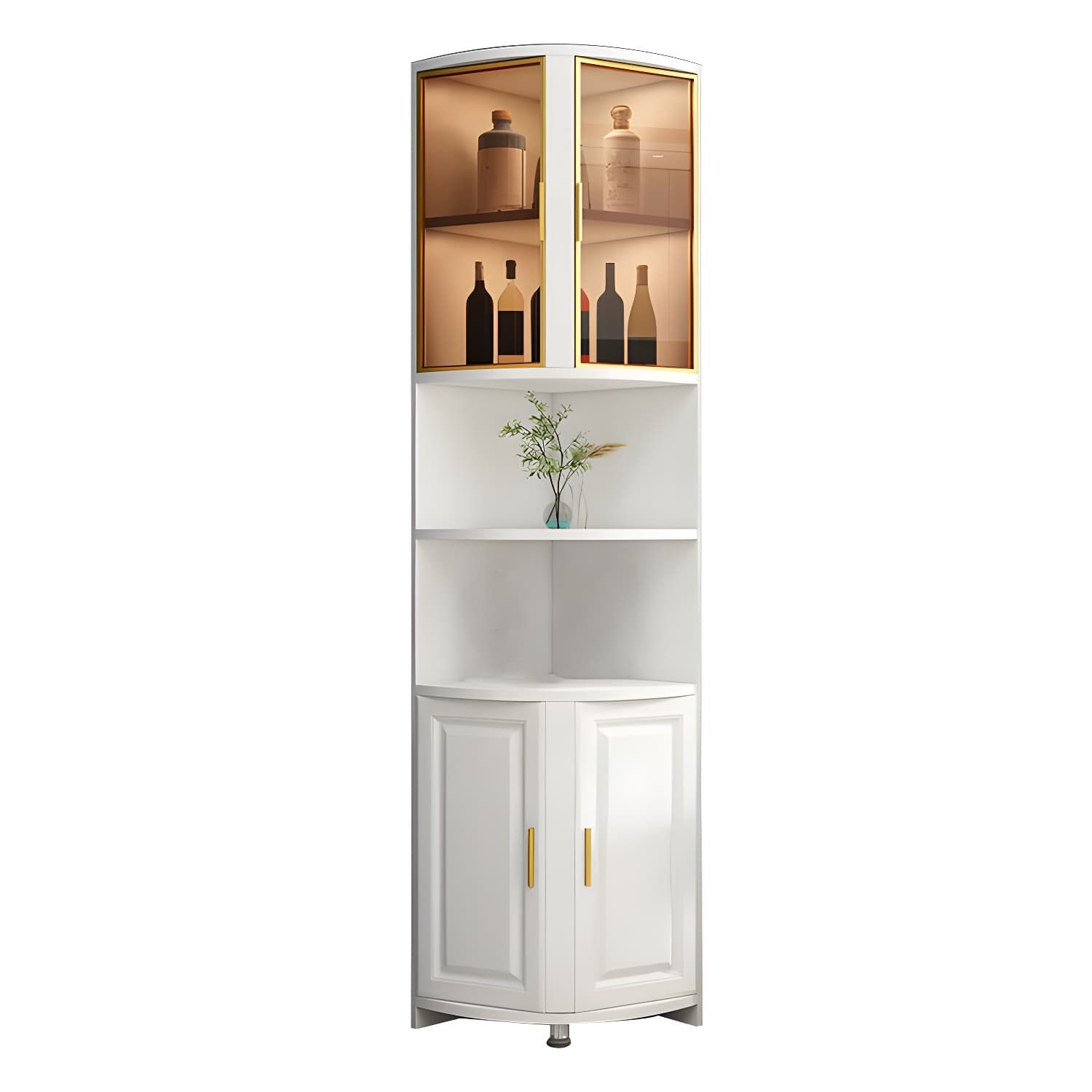 Modern White Corner Accent Cabinet with Glass Doors and 2 Interior Shelves - image 5