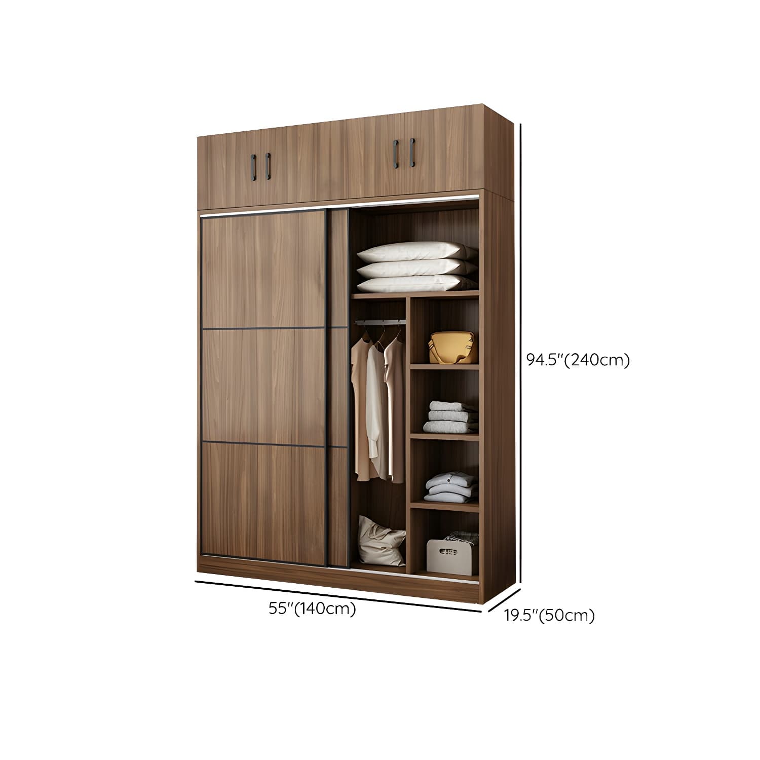 Non-Adjustable Traditional Brown Wood Wardrobe Armoire with Sliding Doors & Soft Close Drawers - image 17