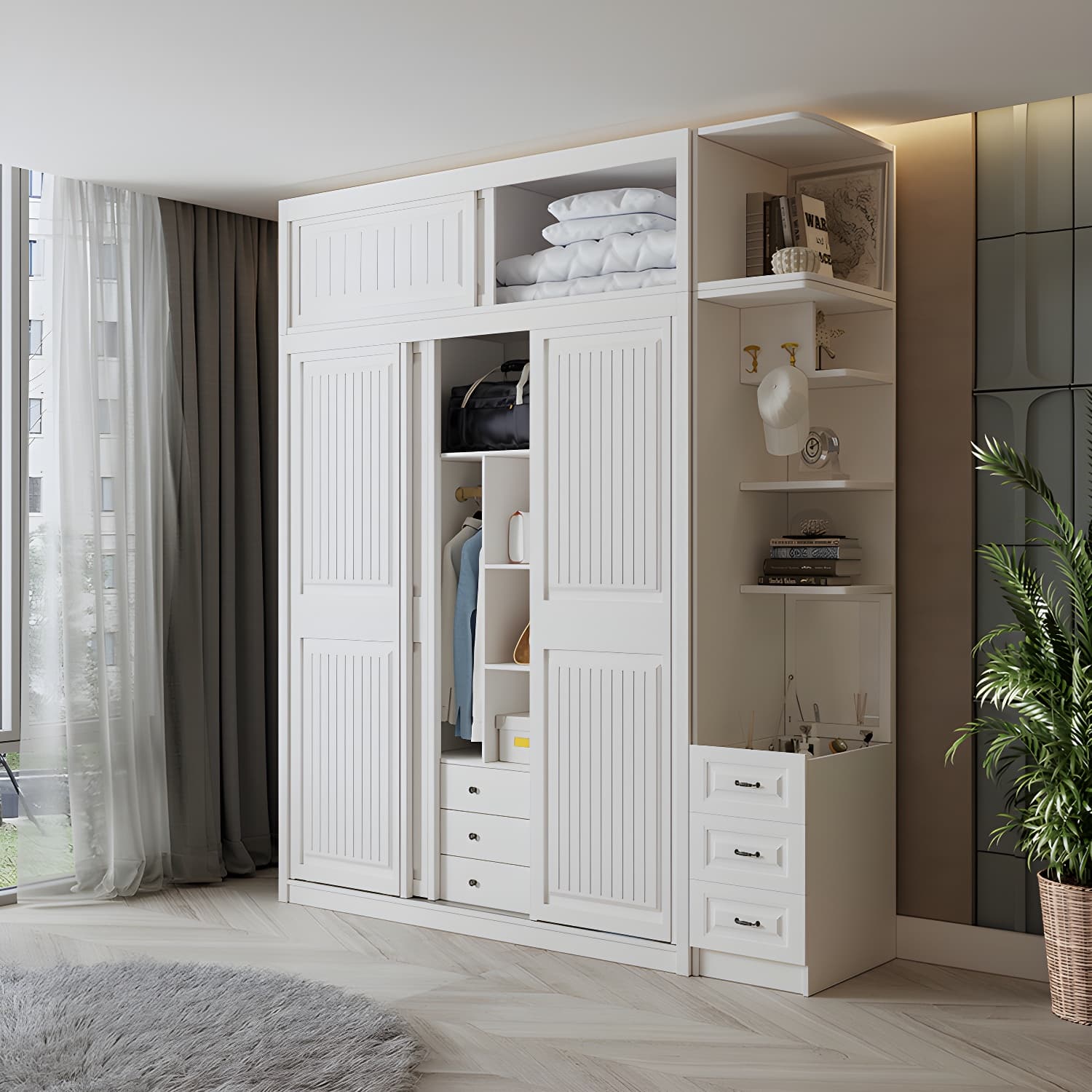 Contemporary Wardrobe Armoire with Garment Rod Wood Wardrobe Closet - image 3