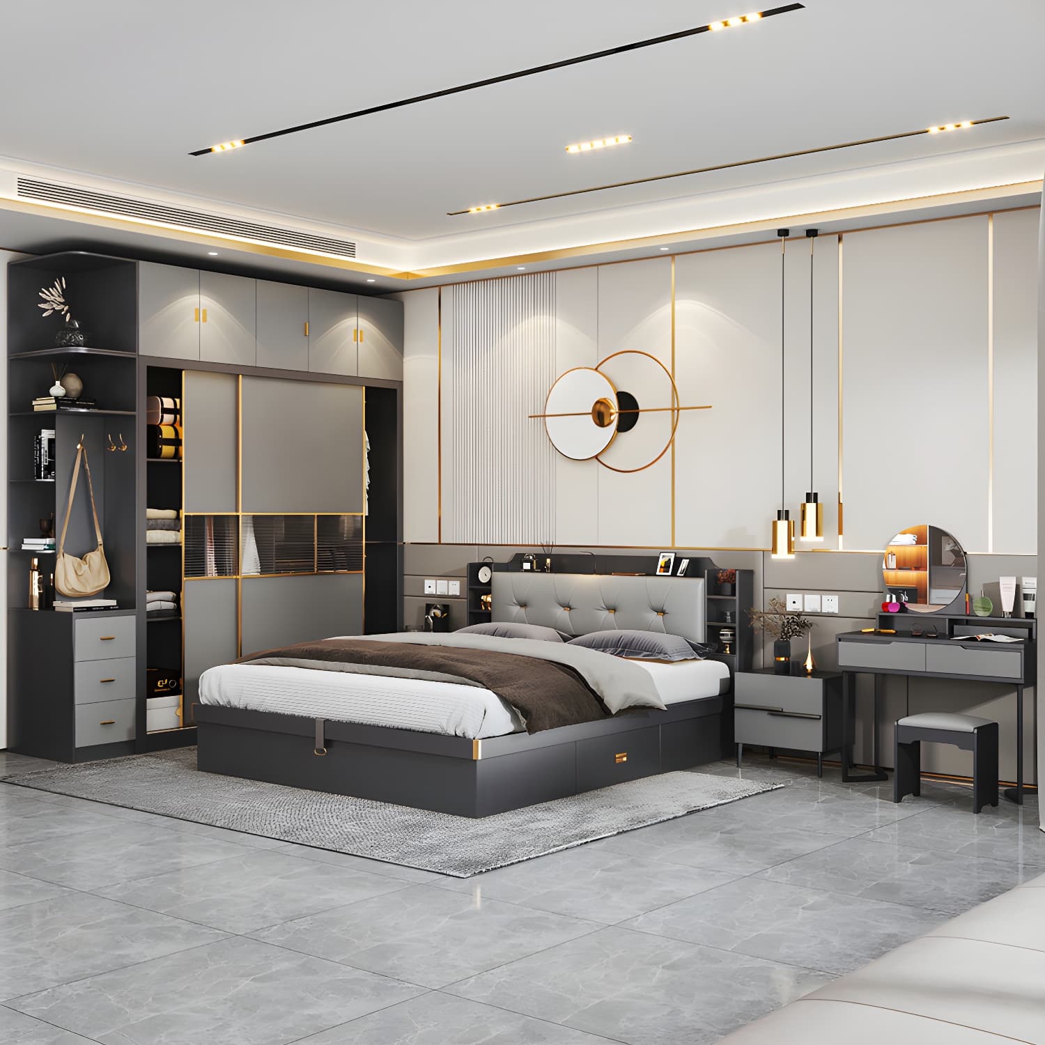 Modern Wood Freestanding Wardrobe Soft Close Drawer and Doors Wardrobe