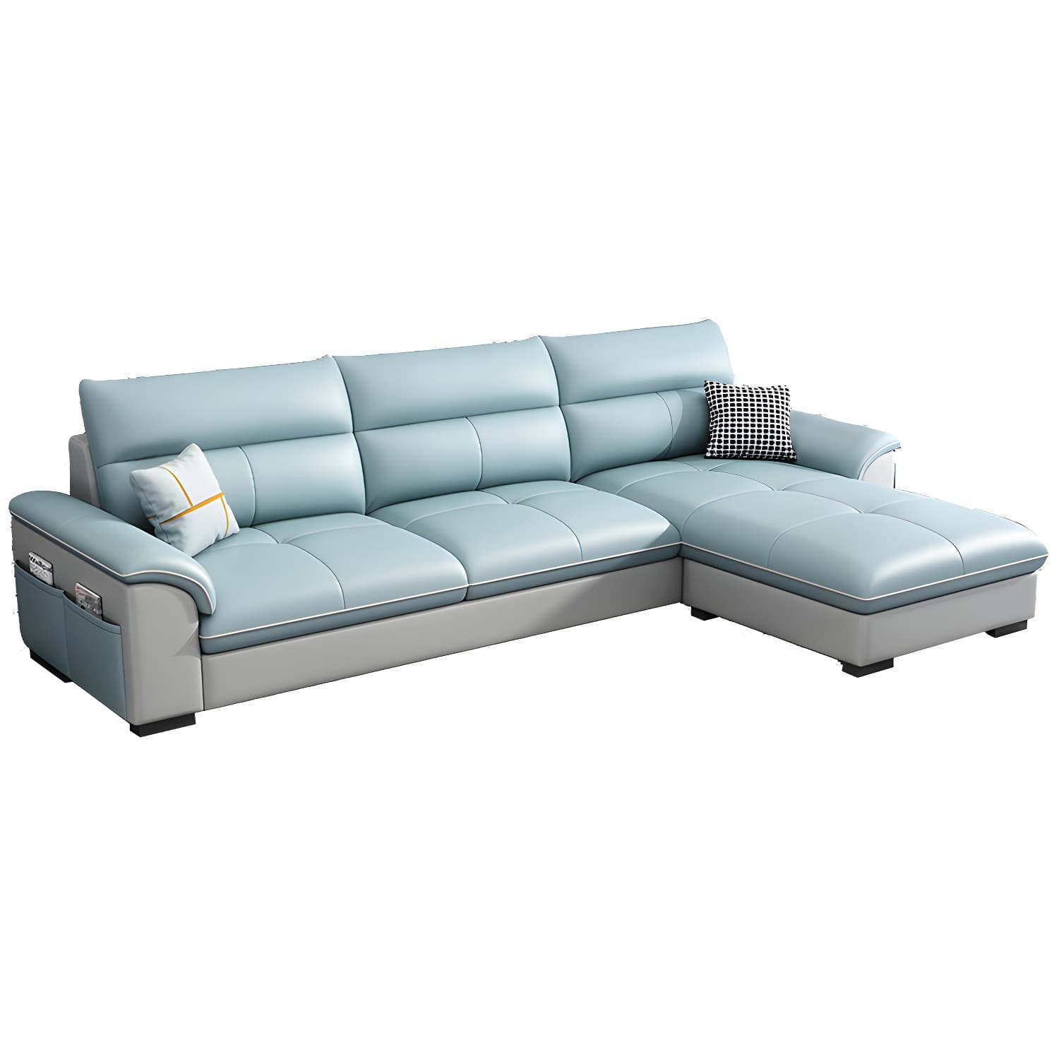 Modern Tech Cloth L-Shape Reversible Corner Sectional with Chaise in Black Pine Wood