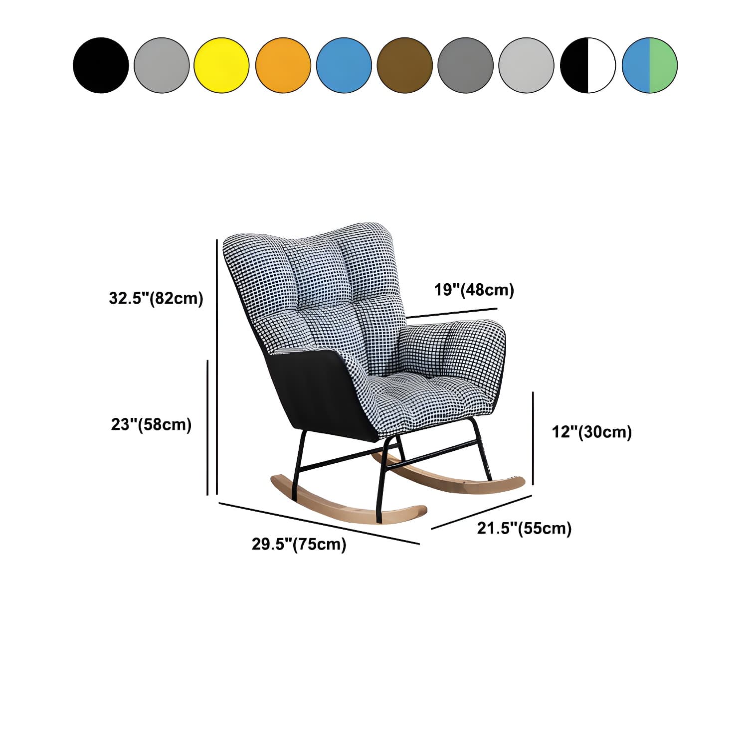 Fabric Rocking Chair Color Panel Contemporary Tufted Cushions Rocker Chair with Ottoman - image 24