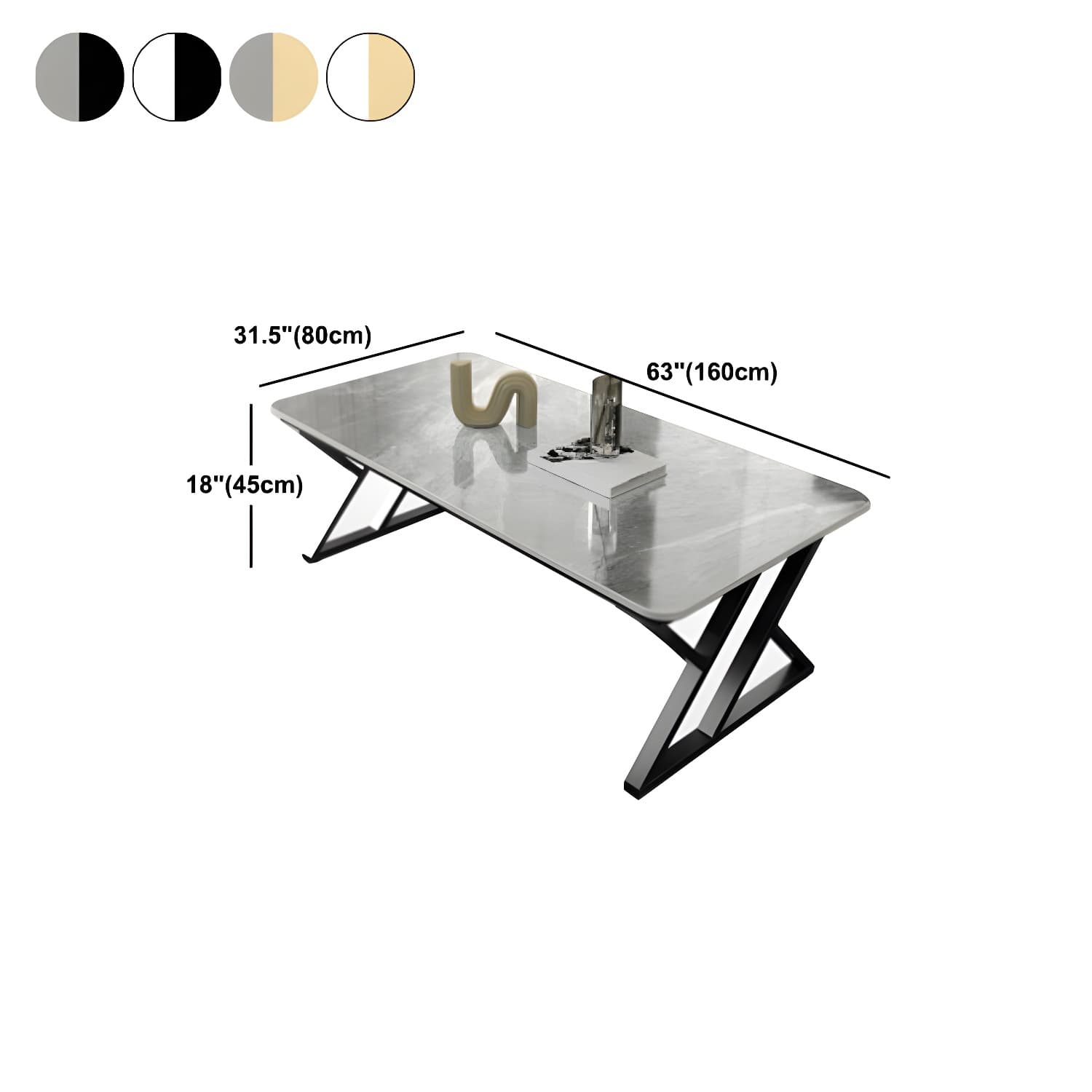 Rectangle Stone Top Coffee Table with Iron Sled Base Cocktail Table - image 11