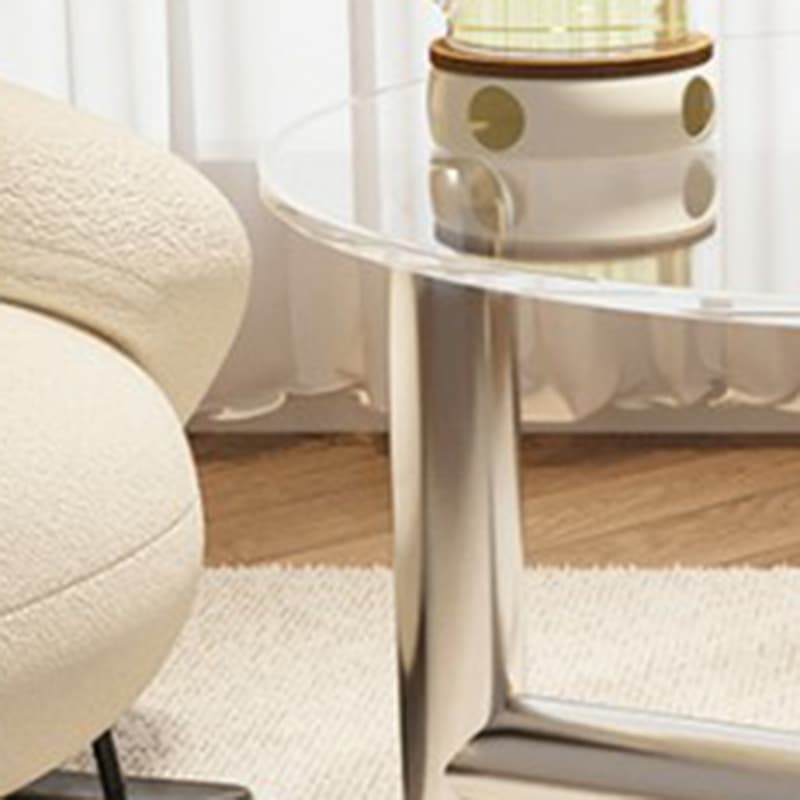 Sleek Silver Stainless Steel Coffee Table with Tempered Glass Top - image 9
