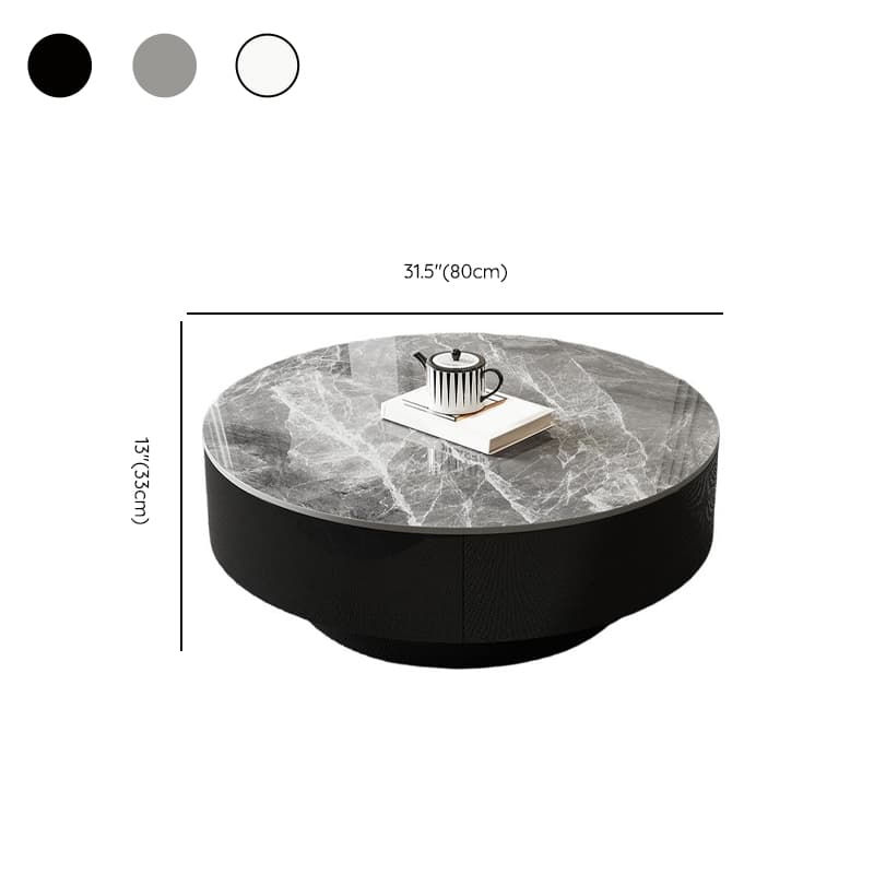 Elegant 1-Tier Circular-shaped Slate Side Table with Drum Base and Midnight Black Top, Includes 2 Drawers/1 Drawer - image 11