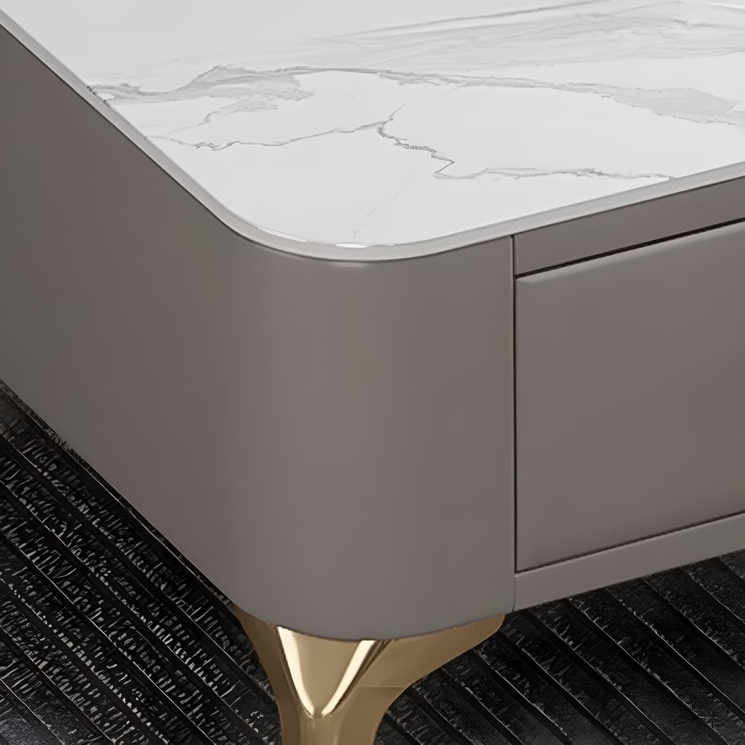 Modern Gold Metal Coffee Table with Stone Top and Built-In Storage Drawers - image 12
