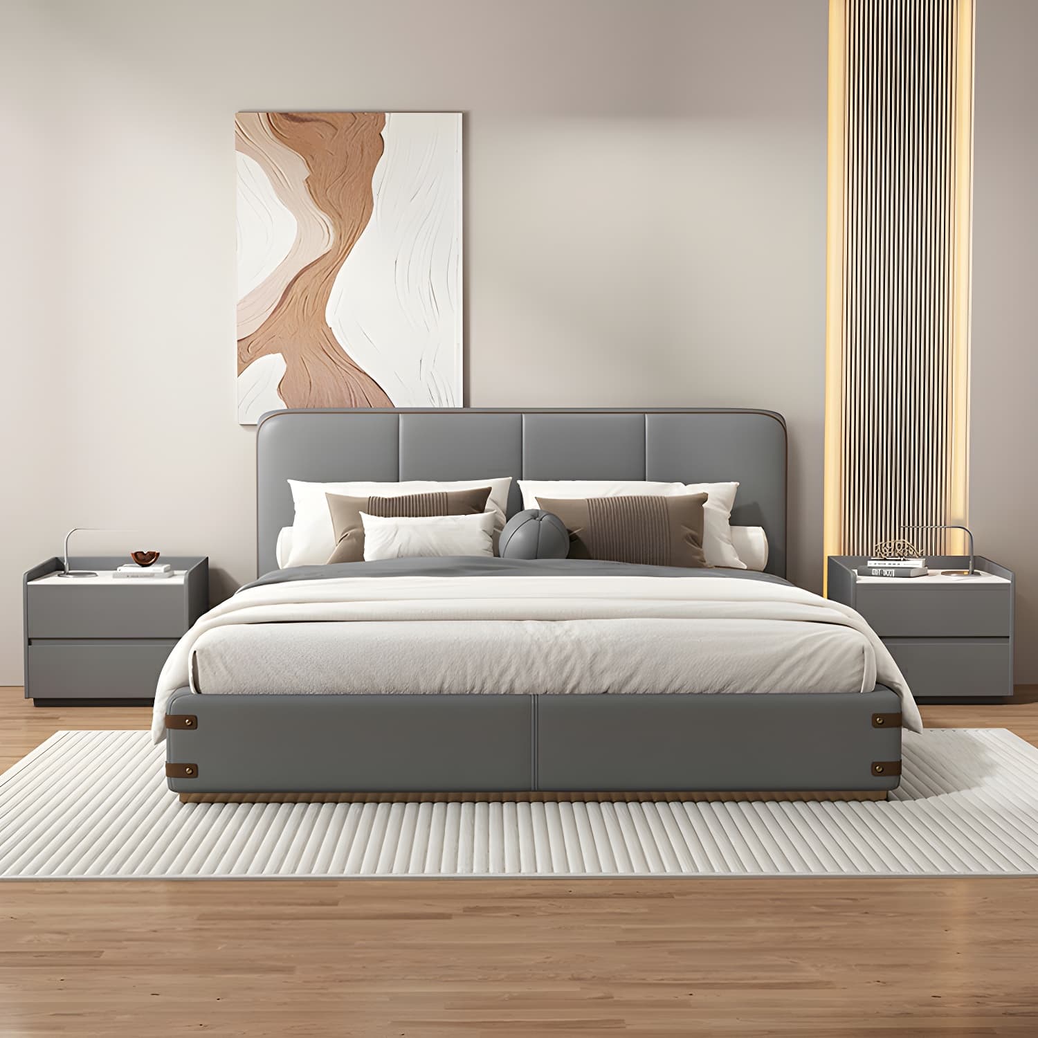 White Slate Countertop Nightstands Increase The Surrounding Height to Prevent Falling - image 14