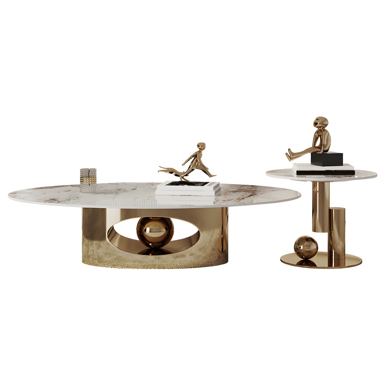 Slate Single Coffee Table Pedestal Glam Nesting Coffee Table Set - image 5