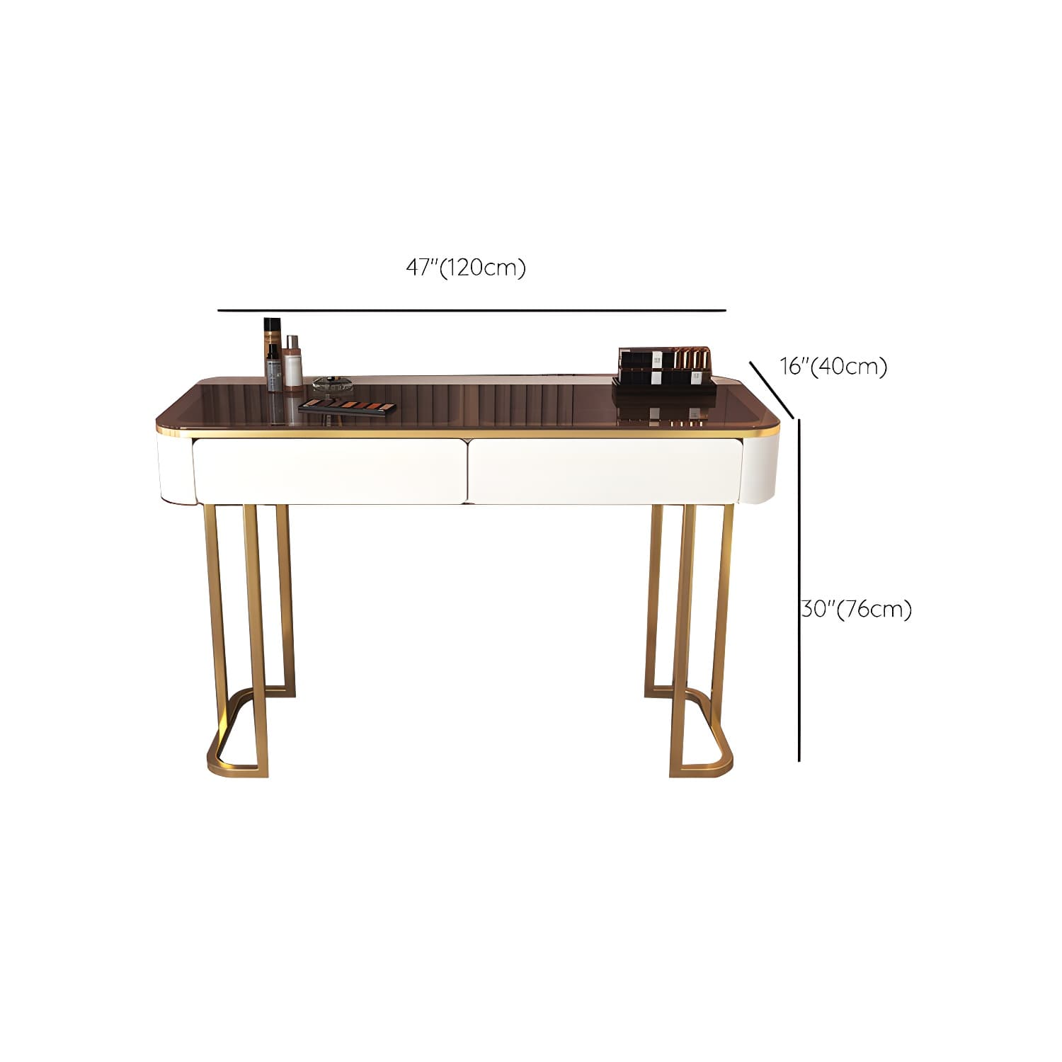 Glass Top Make-up Vanity Wood Dressing Table with Storage Drawers - image 19
