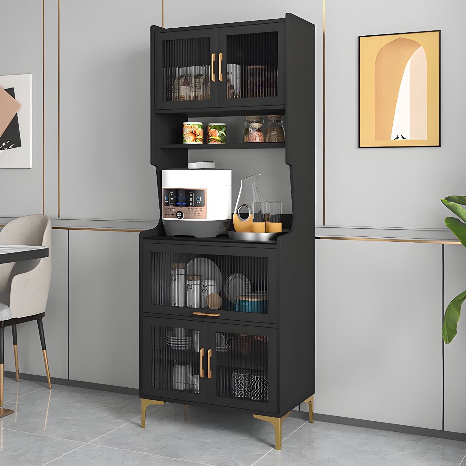 Sintered Stone Countertop Dining Server Manufactured Wood Kitchen Server with Glass Doors - image 13