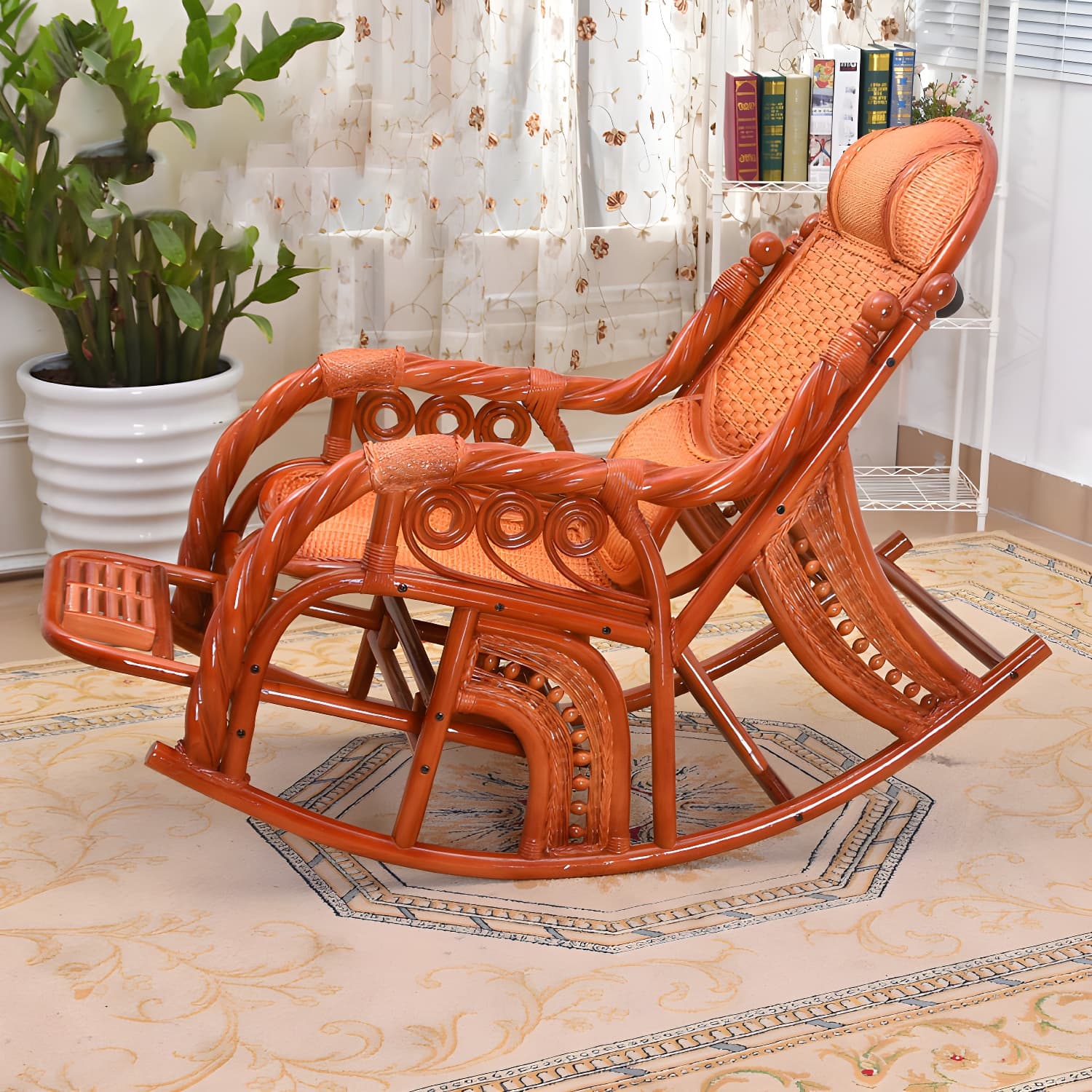 Espresso Rattan Rocking Chair Antique Reclining Rocker Chair 24.4" x 47.2" x 36.2" - image 10