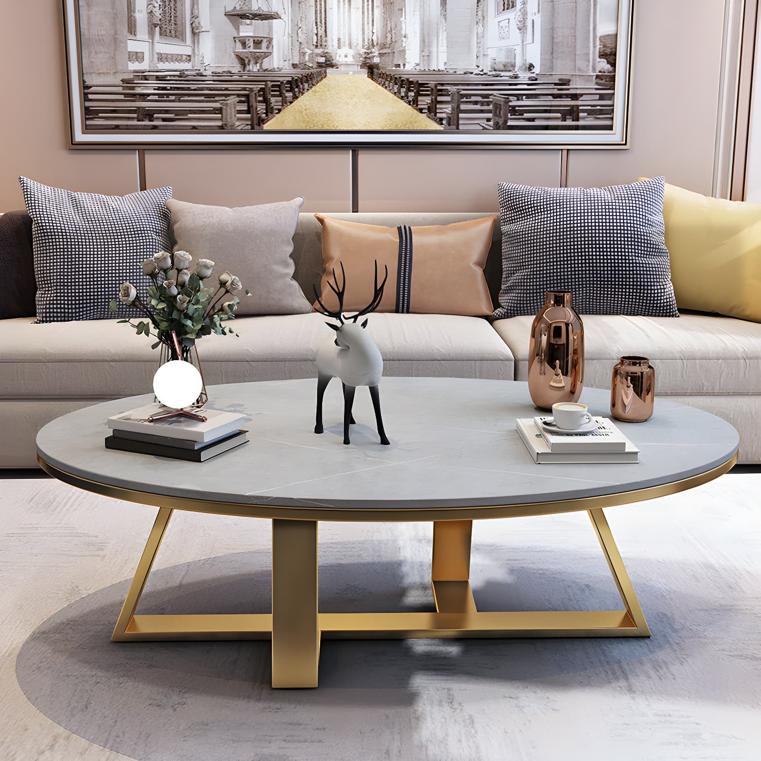 Slate Oval Coffee Table Minimalist Coffee Table for Living Room - image 11