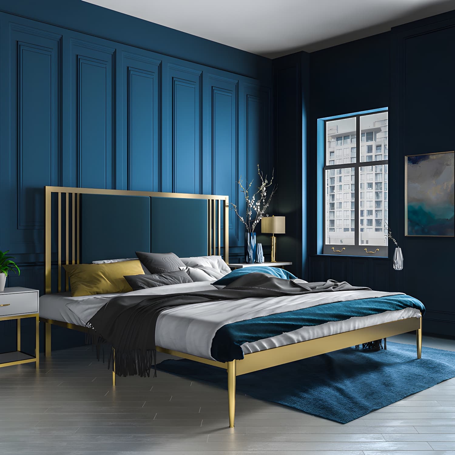 Metal Open-Frame Bed Contemporary Standard Bed with Custom Gold Legs - image 6