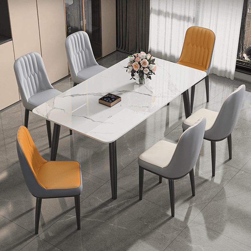 Dining Table Set with Rectangular Slate Top, 4 Legs, Padded Chair, and Back - image 4